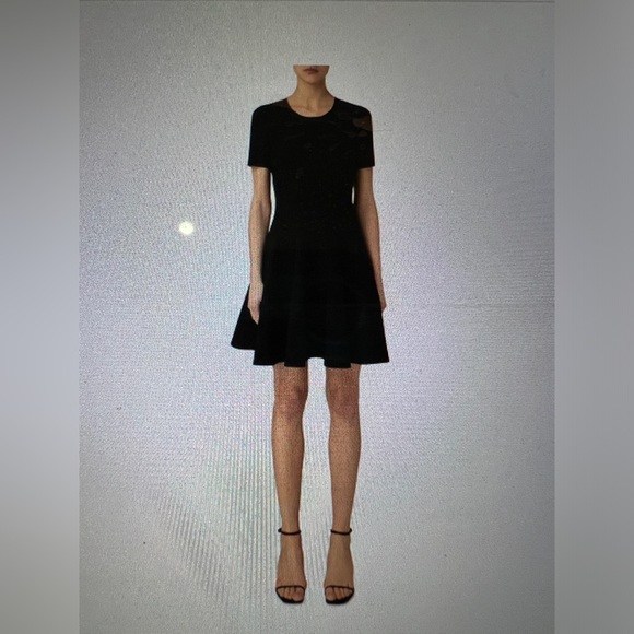 Akris Punto Short Sleeve Navy Dot Jacquard Scuba Fit and Flare Dress - Picture 12 of 15